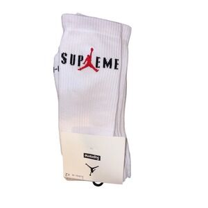 Jordan X Supreme Socks, White, Men's LARGE 8-12, 2 Pairs, AJ Hypebeast, New